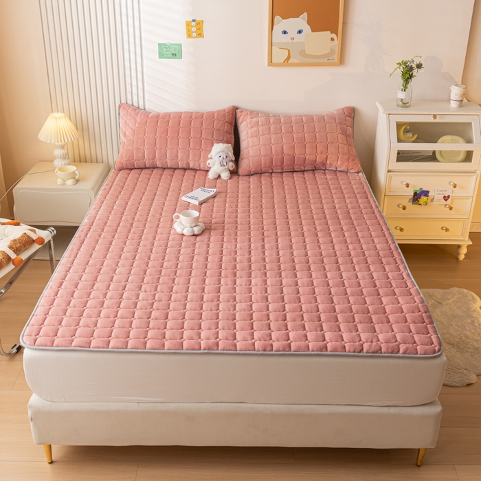 卡伦家纺 2025新款A类牛奶绒夹棉加厚床垫单人双人床垫保护垫 红豆沙