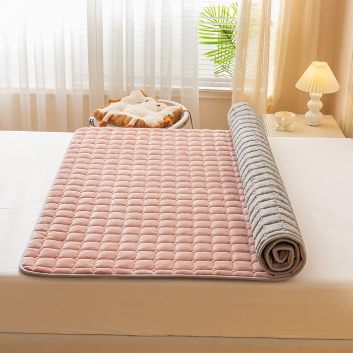 91家纺网 家纺一手货源 找家纺 卡伦家纺 2025新款A类牛奶绒夹棉加厚床垫单人双人床垫保护垫 红豆沙