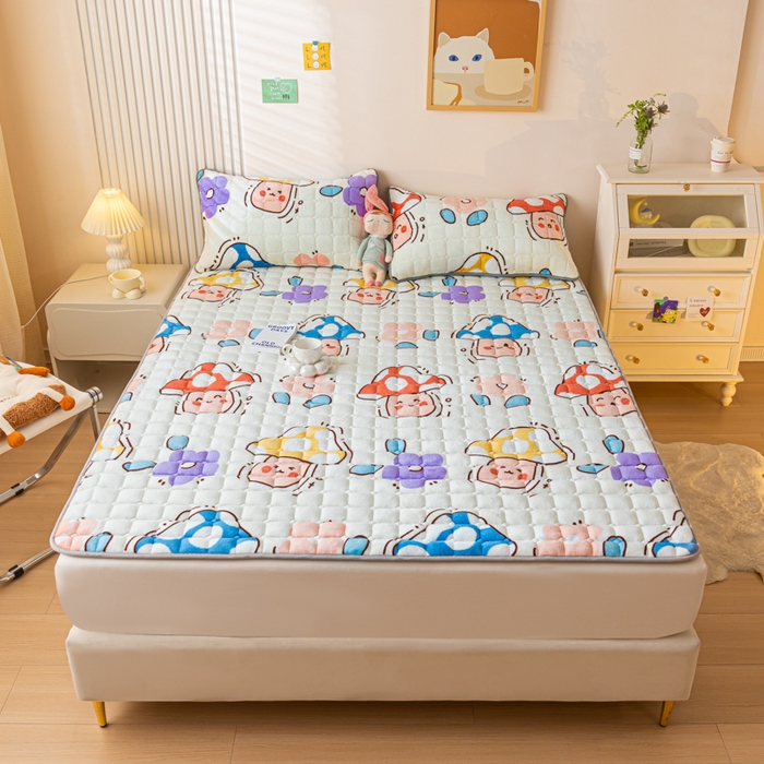 卡伦家纺 2025新款A类牛奶绒夹棉加厚床垫单人双人床垫保护垫 花间蘑力