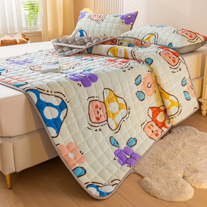 91家纺网 家纺一手货源 找家纺 卡伦家纺 2025新款A类牛奶绒夹棉加厚床垫单人双人床垫保护垫 花间蘑力