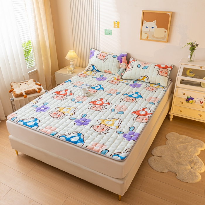 91家纺网 家纺一手货源 找家纺 卡伦家纺 2025新款A类牛奶绒夹棉加厚床垫单人双人床垫保护垫 花间蘑力