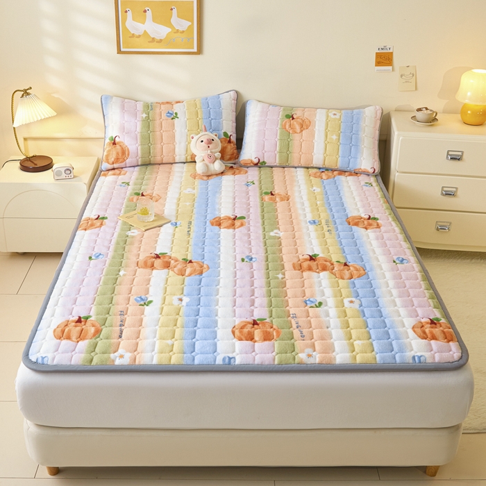 卡伦家纺 2025新款A类牛奶绒夹棉加厚床垫单人双人床垫保护垫 南瓜派