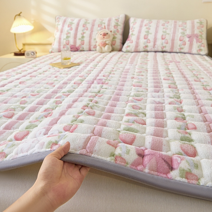 91家纺网 家纺一手货源 找家纺 卡伦家纺 2025新款A类牛奶绒夹棉加厚床垫单人双人床垫保护垫 青春曲调