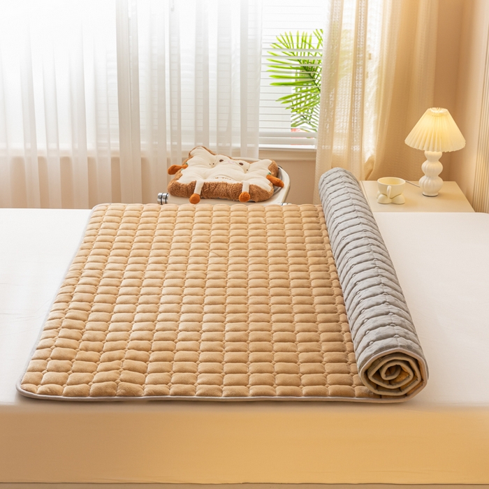 91家纺网 家纺一手货源 找家纺 卡伦家纺 2025新款A类牛奶绒夹棉加厚床垫单人双人床垫保护垫 香槟金