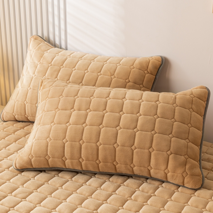 91家纺网 家纺一手货源 找家纺 卡伦家纺 2025新款A类牛奶绒夹棉加厚床垫单人双人床垫保护垫 香槟金