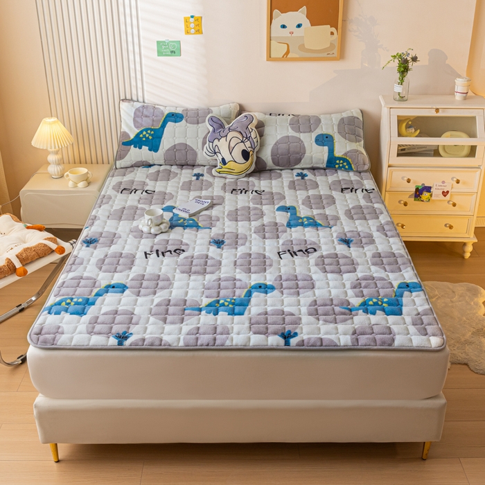 卡伦家纺 2025新款A类牛奶绒夹棉加厚床垫单人双人床垫保护垫 星幻恐龙