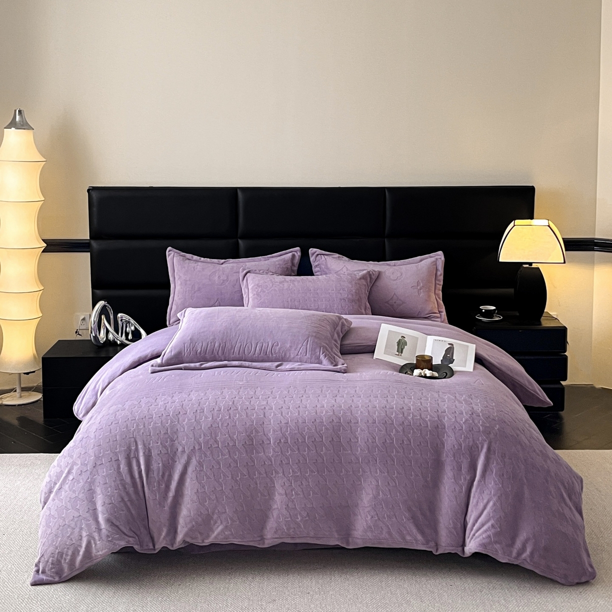 91家纺网 家纺一手货源 找家纺 爱家（原缔乐家纺） 2025新款A类牛奶雕花绒四件套 浪漫主义系列 浪漫主义-梦幻紫