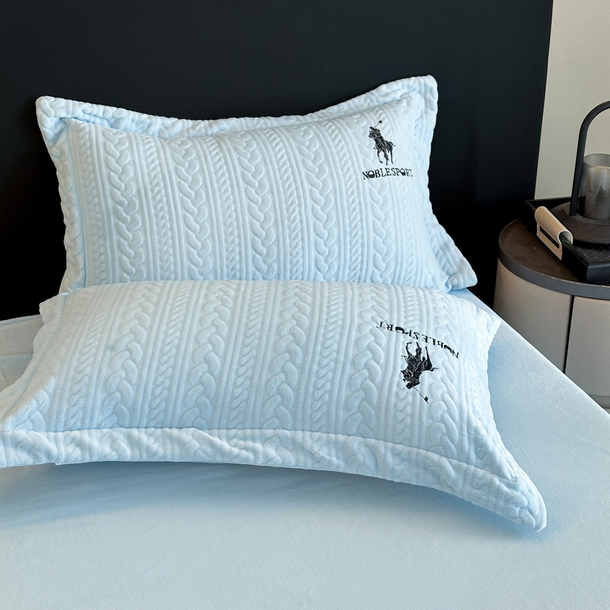 91家纺网 家纺一手货源 找家纺 爱家（原缔乐家纺） 2025新款A类牛奶雕花绒四件套 保罗-黑天鹅系列 保罗-天空兰