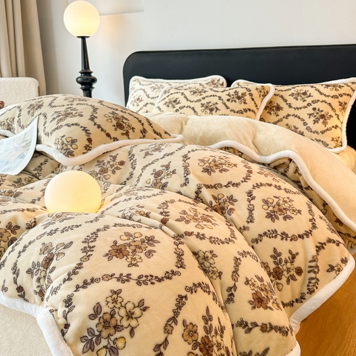 诺梵2025新款牛8斤奶绒印花包边四件套丛草集