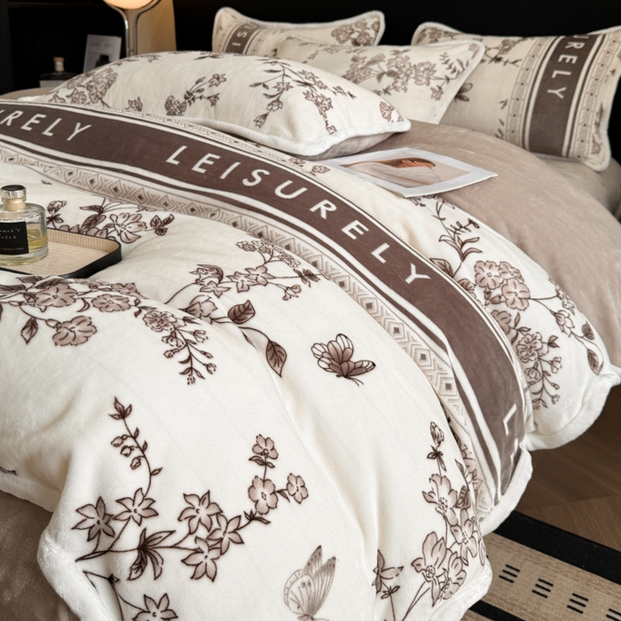 诺梵2025新款牛8斤奶绒印花包边四件套浮生若梦-灰