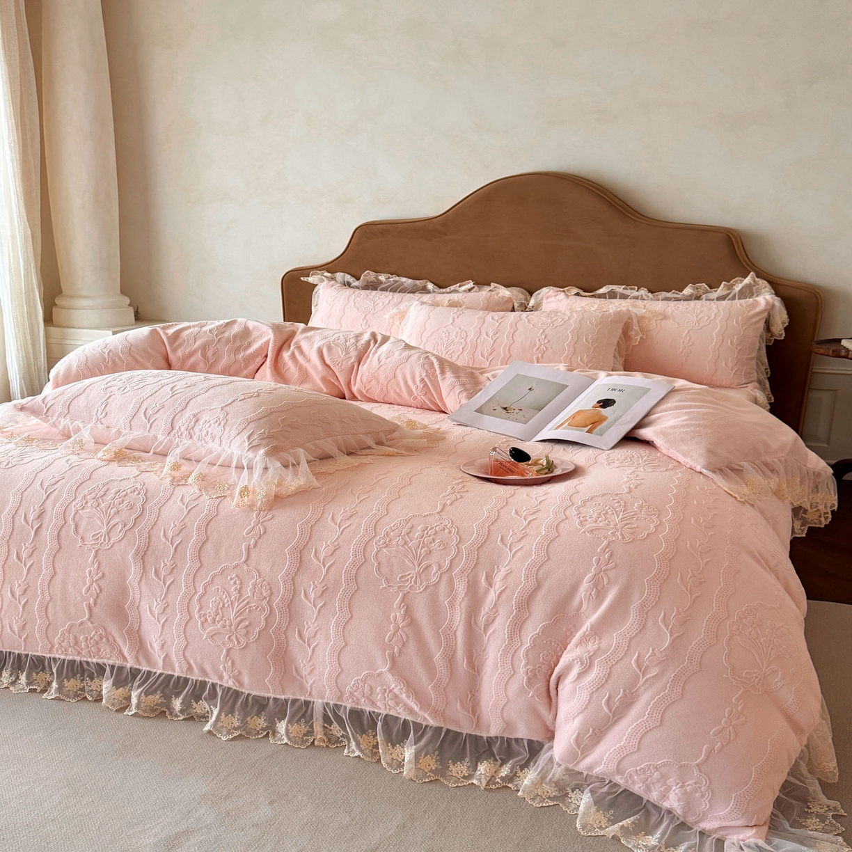 （总）爱家（原缔乐家纺） 2025新款A类牛奶雕花绒四件套 铃兰花+奶油芝士系列（床盖加20）