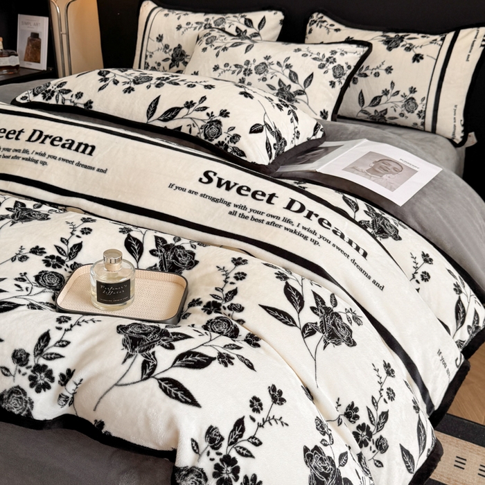 诺梵2025新款牛8斤奶绒印花包边四件套花野