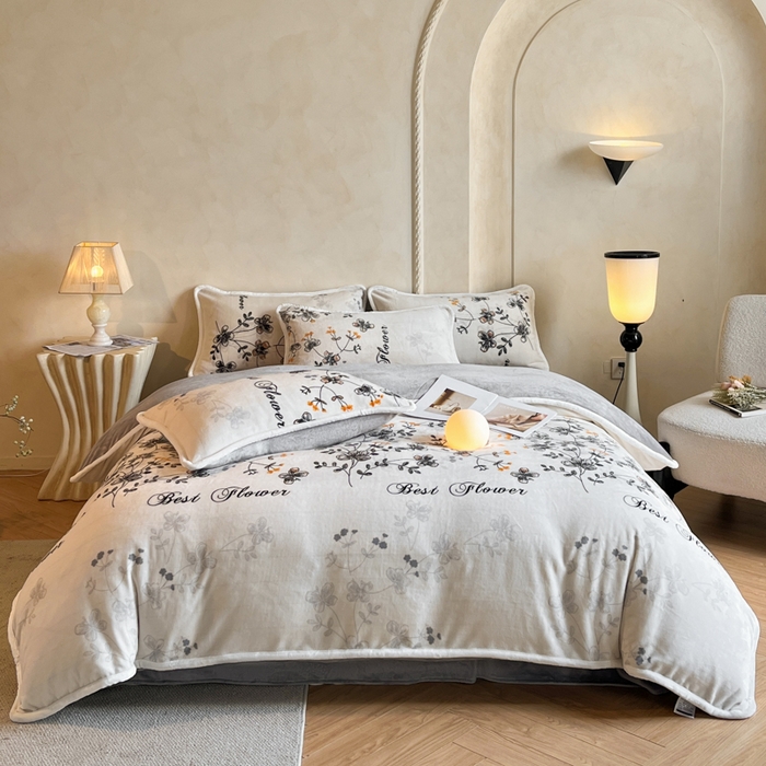 91家纺网 家纺一手货源 找家纺 诺梵2025新款牛8斤奶绒印花包边四件套花枝语