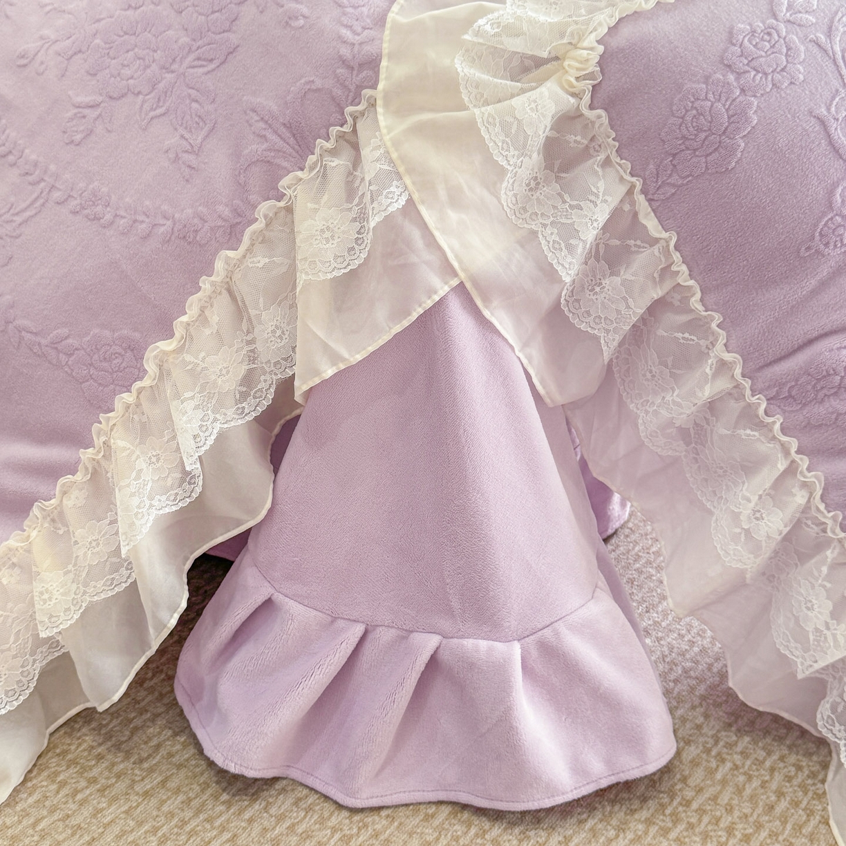 91家纺网 家纺一手货源 找家纺 爱家（原缔乐家纺） 2025新款A类牛奶雕花绒四件套 米娜系列 米娜-梦幻紫