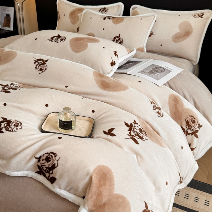 诺梵2025新款牛8斤奶绒印花包边四件套玫瑰恋