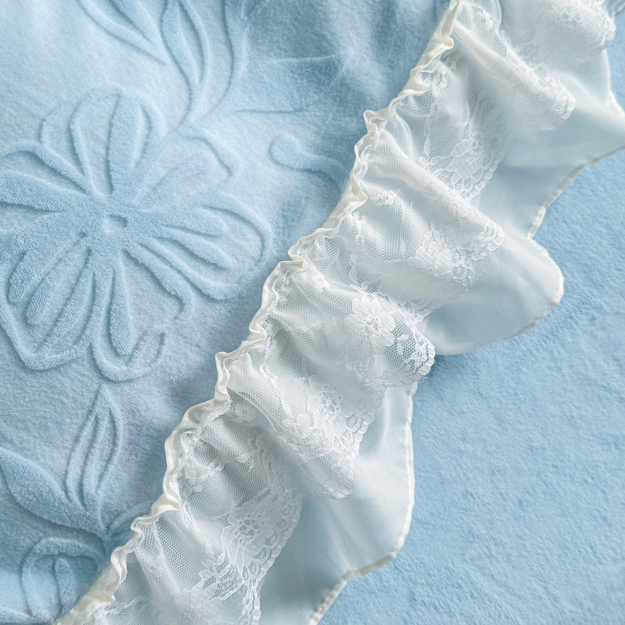 91家纺网 家纺一手货源 找家纺 爱家（原缔乐家纺） 2025新款A类牛奶雕花绒四件套 花野漫屿系列 花野漫屿-天空兰