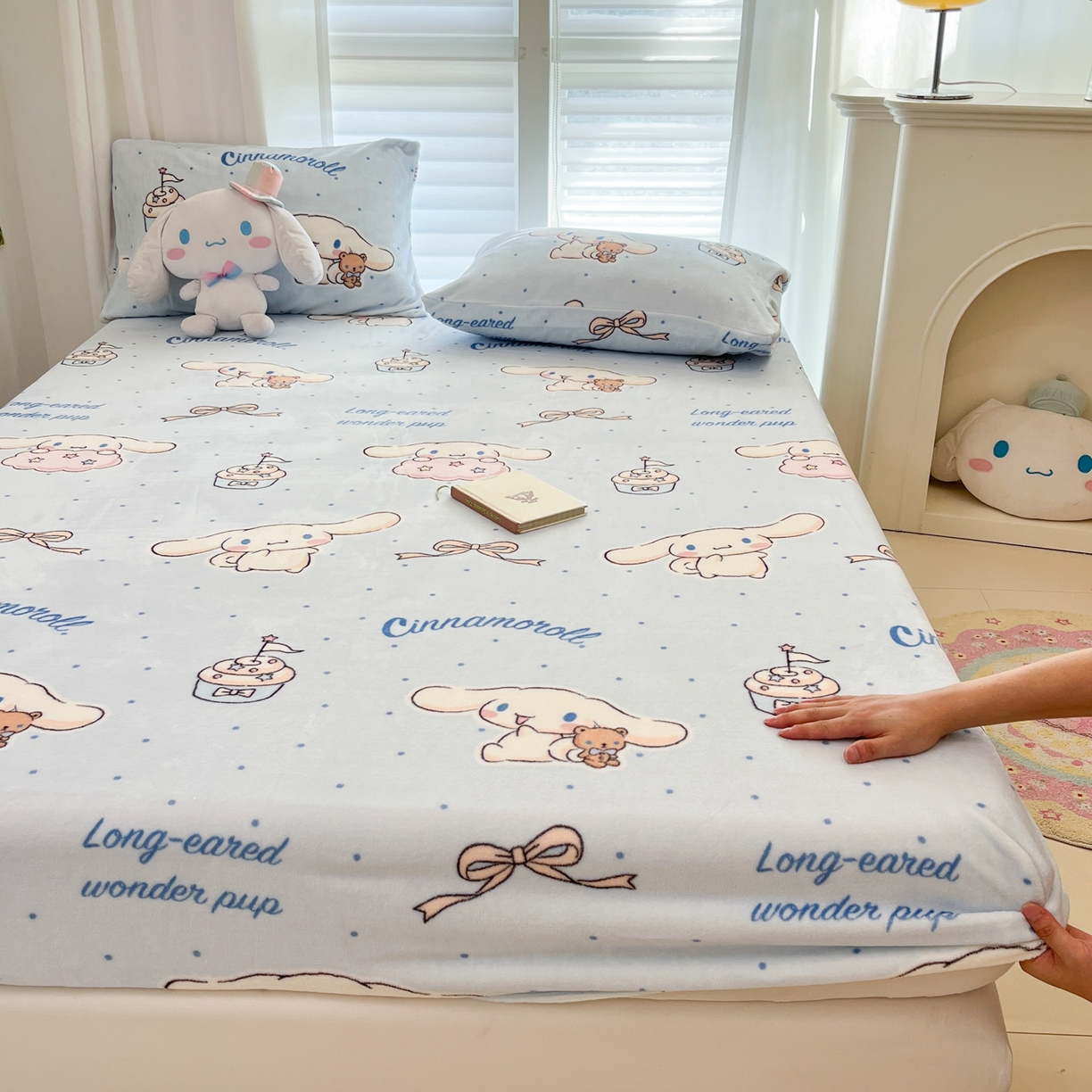 91家纺网 家纺一手货源 找家纺 金爱家 2025新款三丽鸥牛奶绒床笠单床笠床笠单件 绒单品-蓝蓝玉桂狗