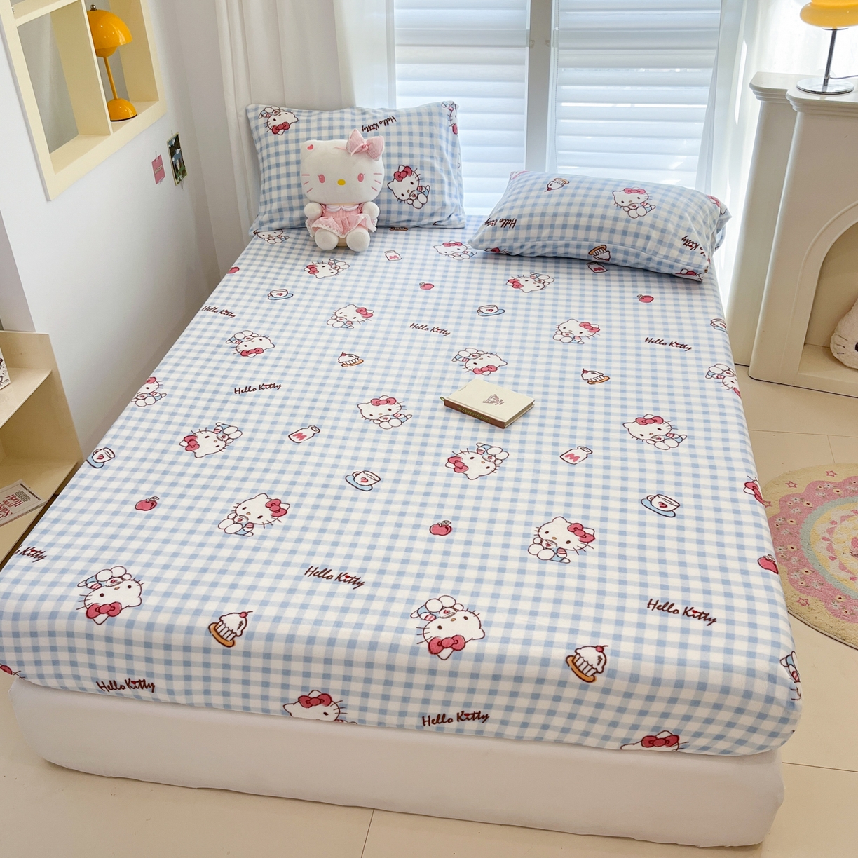 91家纺网 家纺一手货源 找家纺 金爱家 2025新款三丽鸥牛奶绒床笠单床笠床笠单件 绒单品-甜心kt蓝