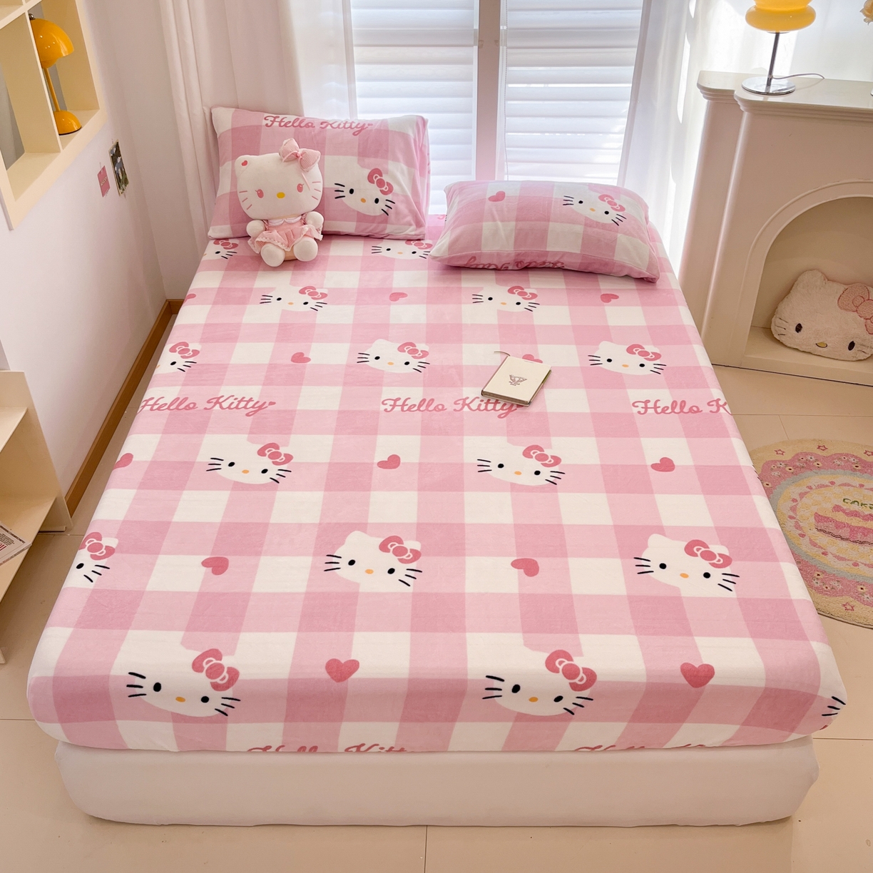 91家纺网 家纺一手货源 找家纺 金爱家 2025新款三丽鸥牛奶绒床笠单床笠床笠单件 绒单品-粉梦kt