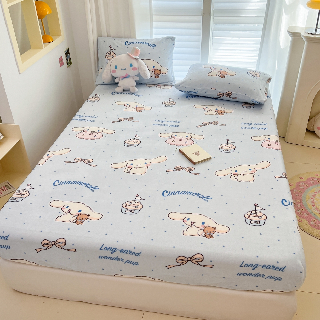 91家纺网 家纺一手货源 找家纺 金爱家 2025新款三丽鸥牛奶绒床笠单床笠床笠单件 绒单品-蓝蓝玉桂狗