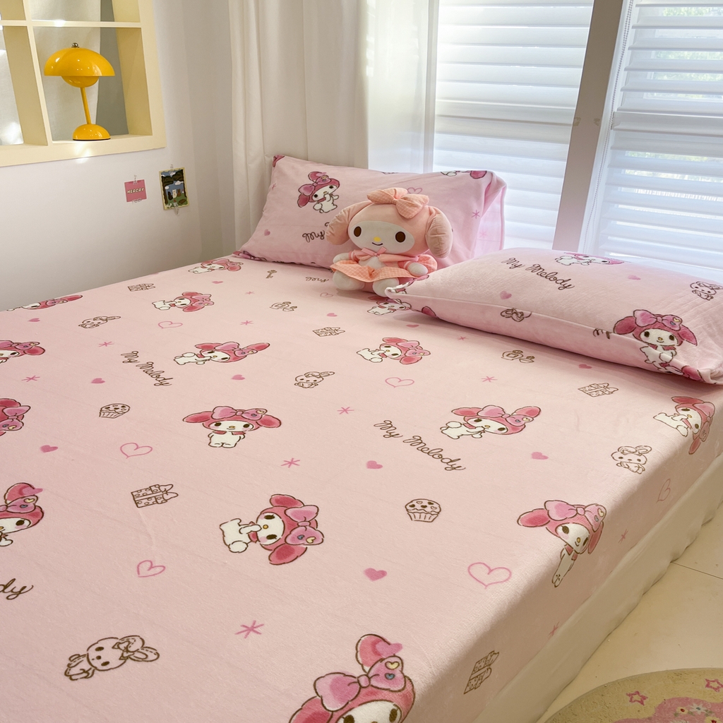 91家纺网 家纺一手货源 找家纺 金爱家 2025新款三丽鸥牛奶绒床笠单床笠床笠单件 绒单品-萌萌美乐蒂