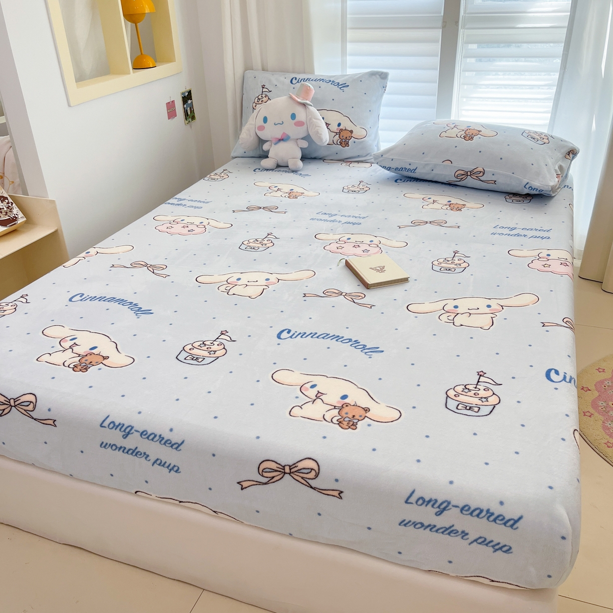 91家纺网 家纺一手货源 找家纺 金爱家 2025新款三丽鸥牛奶绒床笠单床笠床笠单件 绒单品-蓝蓝玉桂狗