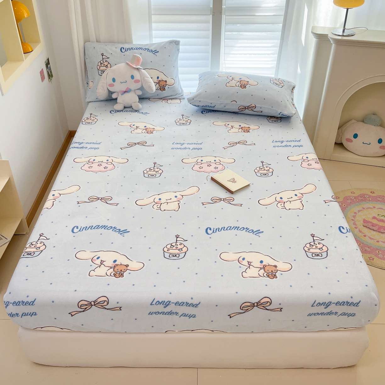 91家纺网 家纺一手货源 找家纺 金爱家 2025新款三丽鸥牛奶绒床笠单床笠床笠单件 绒单品-蓝蓝玉桂狗