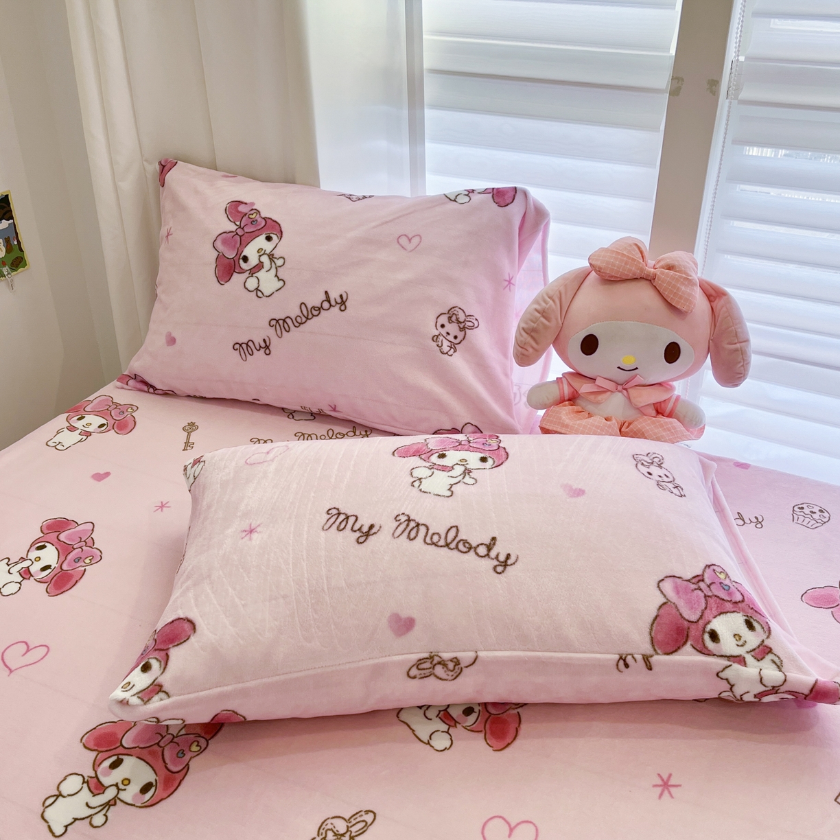 91家纺网 家纺一手货源 找家纺 金爱家 2025新款三丽鸥牛奶绒床笠单床笠床笠单件 绒单品-萌萌美乐蒂