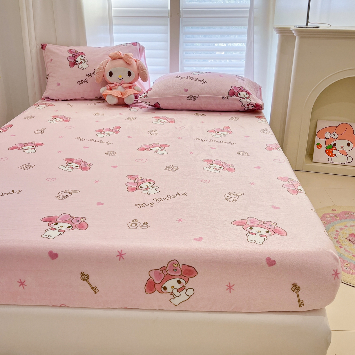 91家纺网 家纺一手货源 找家纺 金爱家 2025新款三丽鸥牛奶绒床笠单床笠床笠单件 绒单品-萌萌美乐蒂