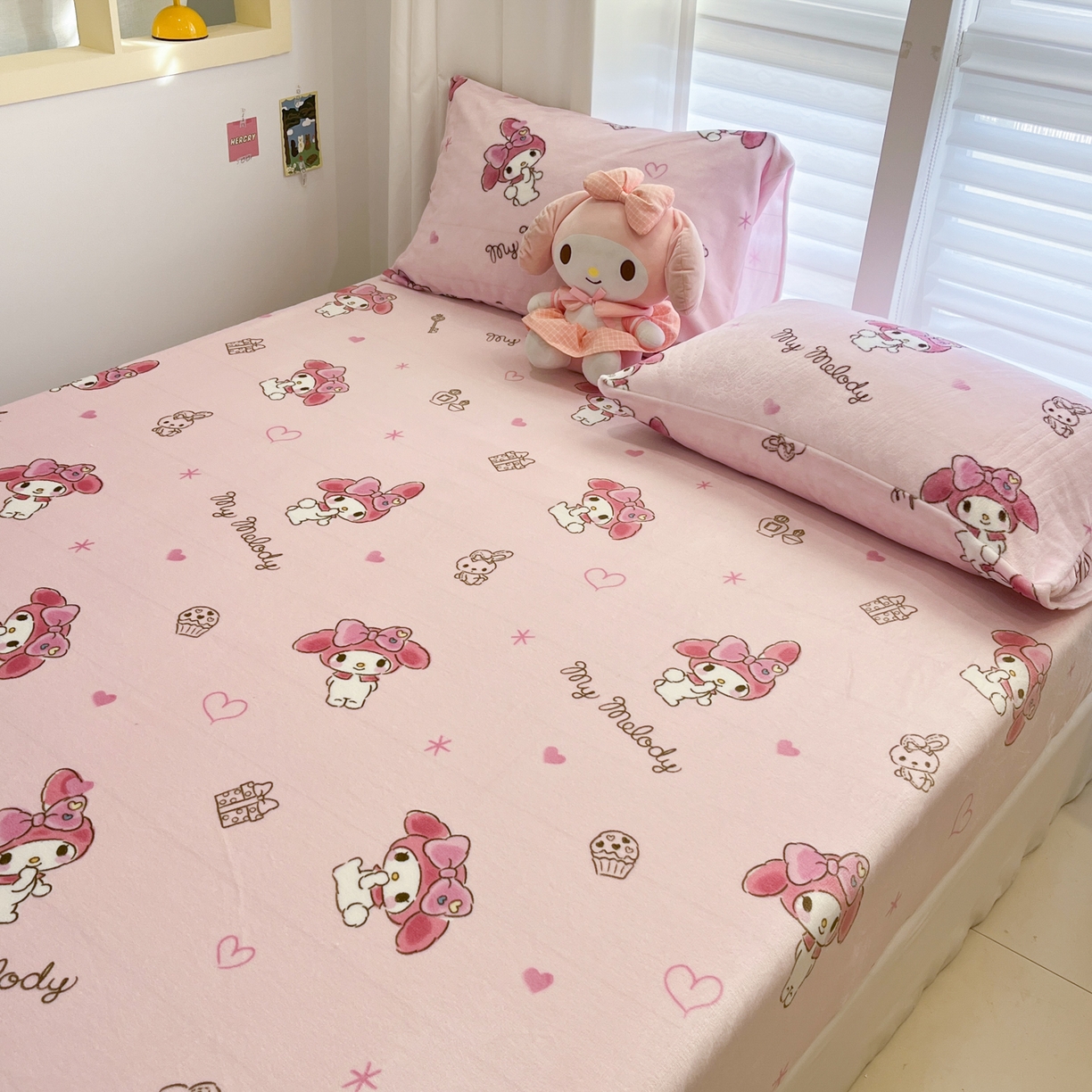 91家纺网 家纺一手货源 找家纺 金爱家 2025新款三丽鸥牛奶绒床笠单床笠床笠单件 绒单品-萌萌美乐蒂