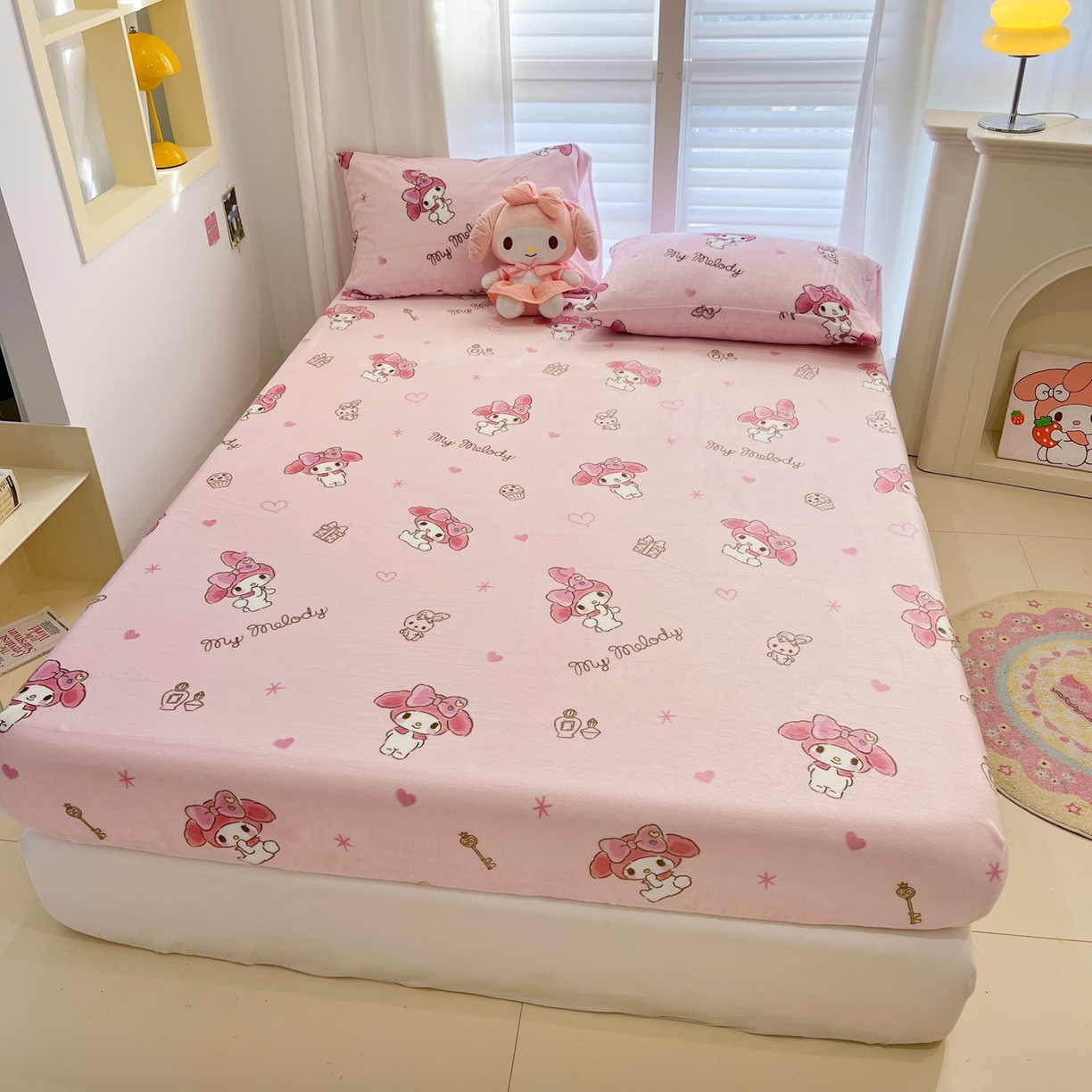 91家纺网 家纺一手货源 找家纺 金爱家 2025新款三丽鸥牛奶绒床笠单床笠床笠单件 绒单品-萌萌美乐蒂