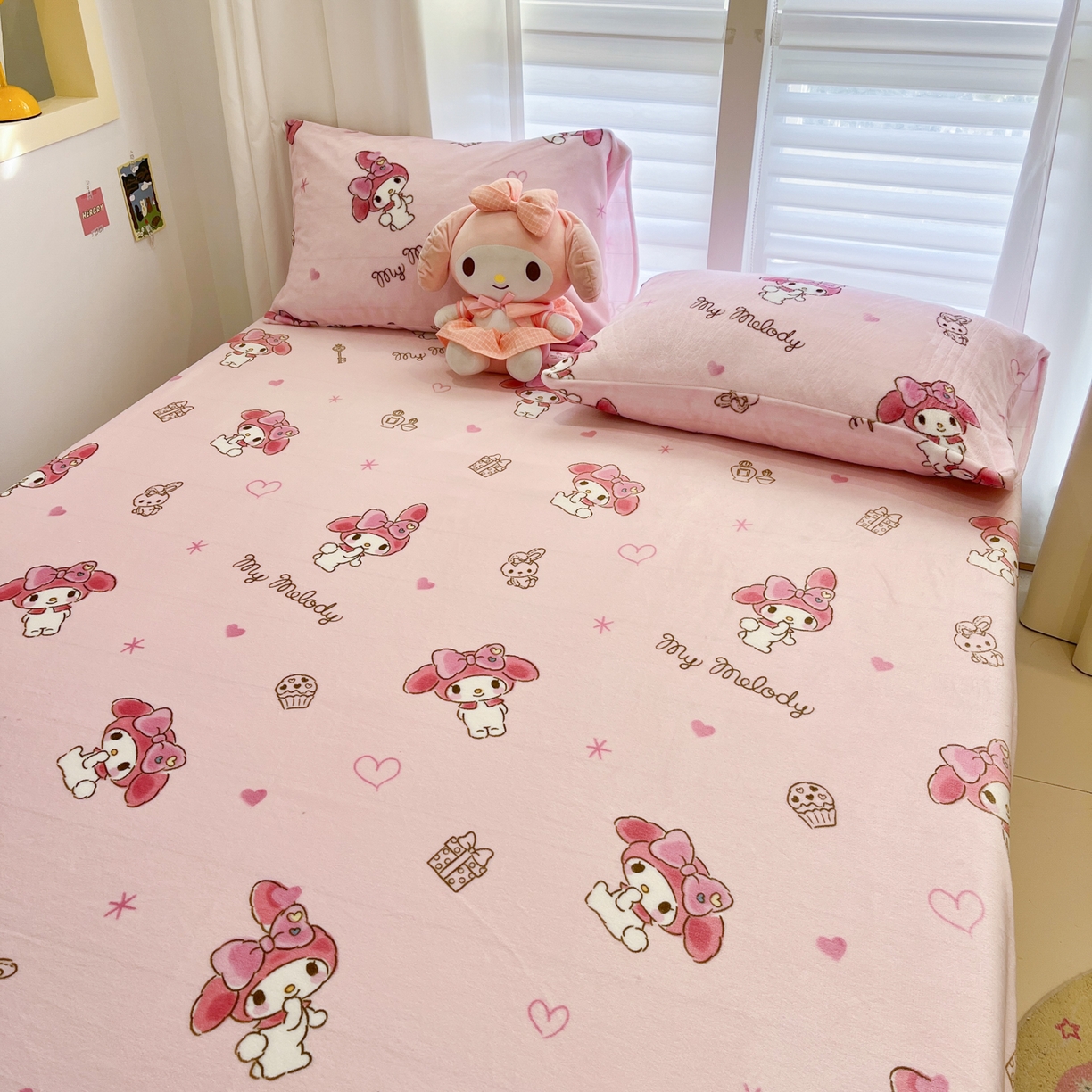 91家纺网 家纺一手货源 找家纺 金爱家 2025新款三丽鸥牛奶绒床笠单床笠床笠单件 绒单品-萌萌美乐蒂