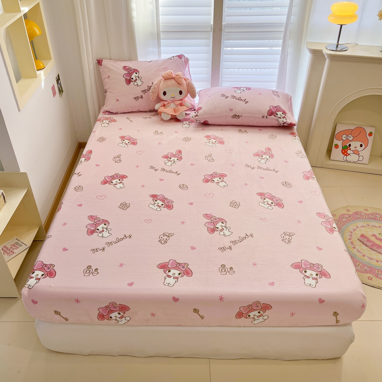 91家纺网 家纺一手货源 找家纺 金爱家 2025新款三丽鸥牛奶绒床笠单床笠床笠单件 绒单品-萌萌美乐蒂