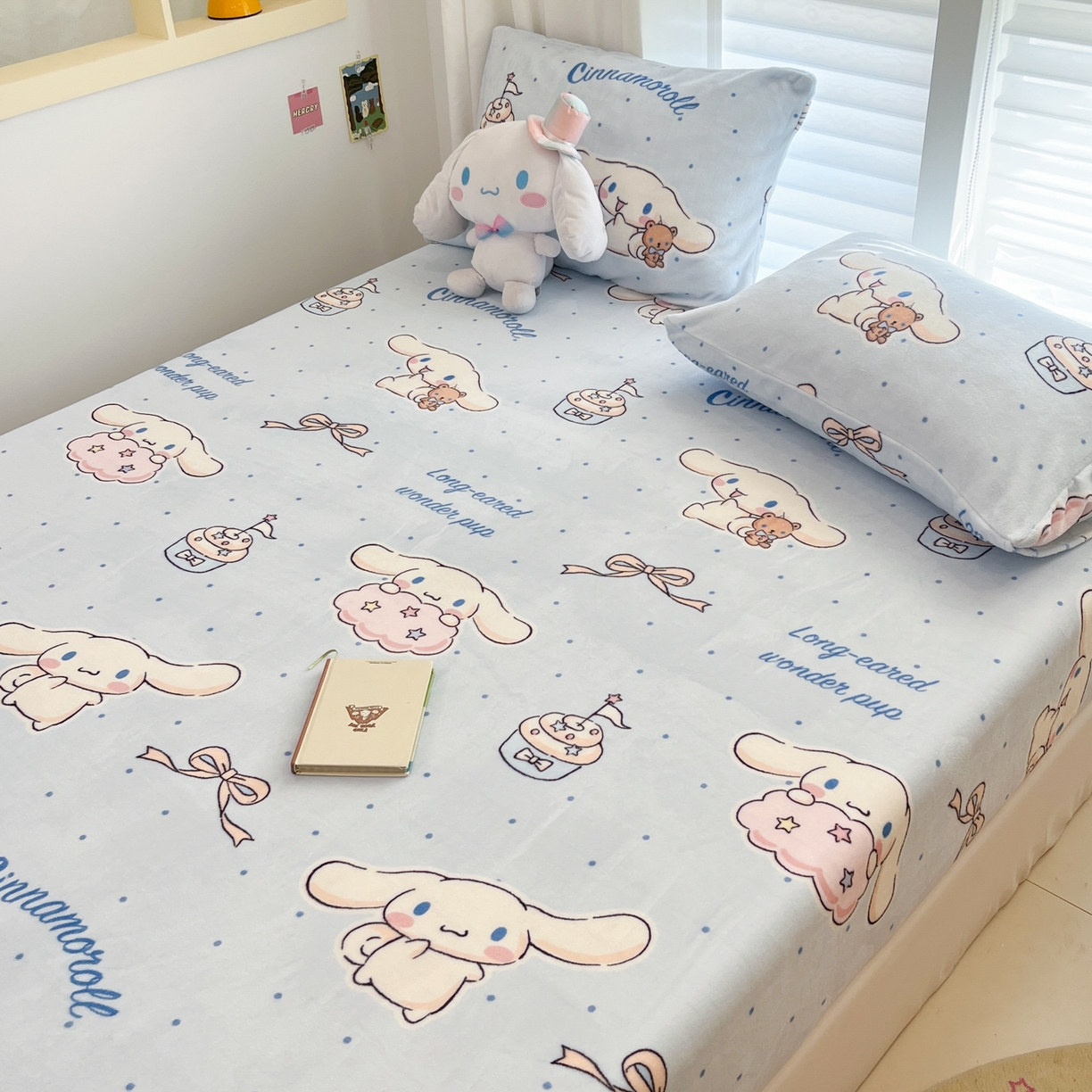 91家纺网 家纺一手货源 找家纺 金爱家 2025新款三丽鸥牛奶绒床笠单床笠床笠单件 绒单品-蓝蓝玉桂狗