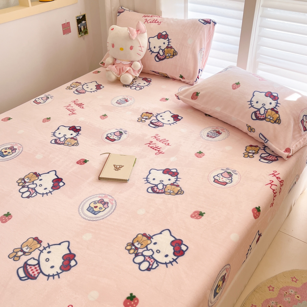 91家纺网 家纺一手货源 找家纺 金爱家 2025新款三丽鸥牛奶绒床笠单床笠床笠单件 绒单品-甜美kt