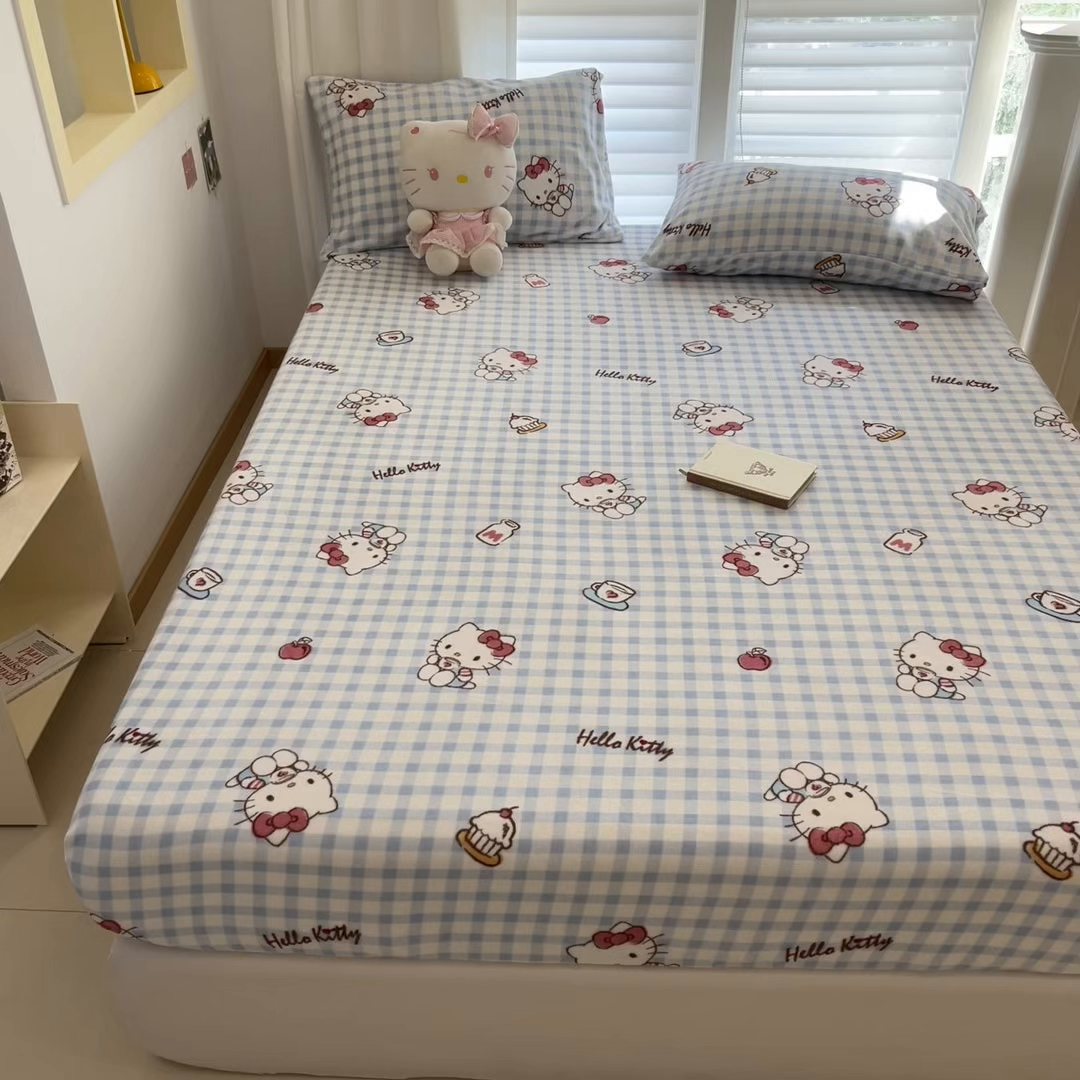 91家纺网 家纺一手货源 找家纺 金爱家 2025新款三丽鸥牛奶绒床笠单床笠床笠单件 绒单品-甜心kt蓝