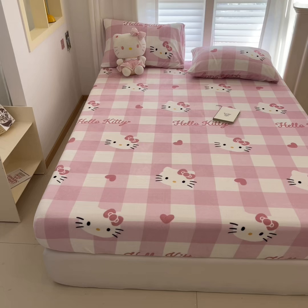 91家纺网 家纺一手货源 找家纺 金爱家 2025新款三丽鸥牛奶绒床笠单床笠床笠单件 绒单品-粉梦kt