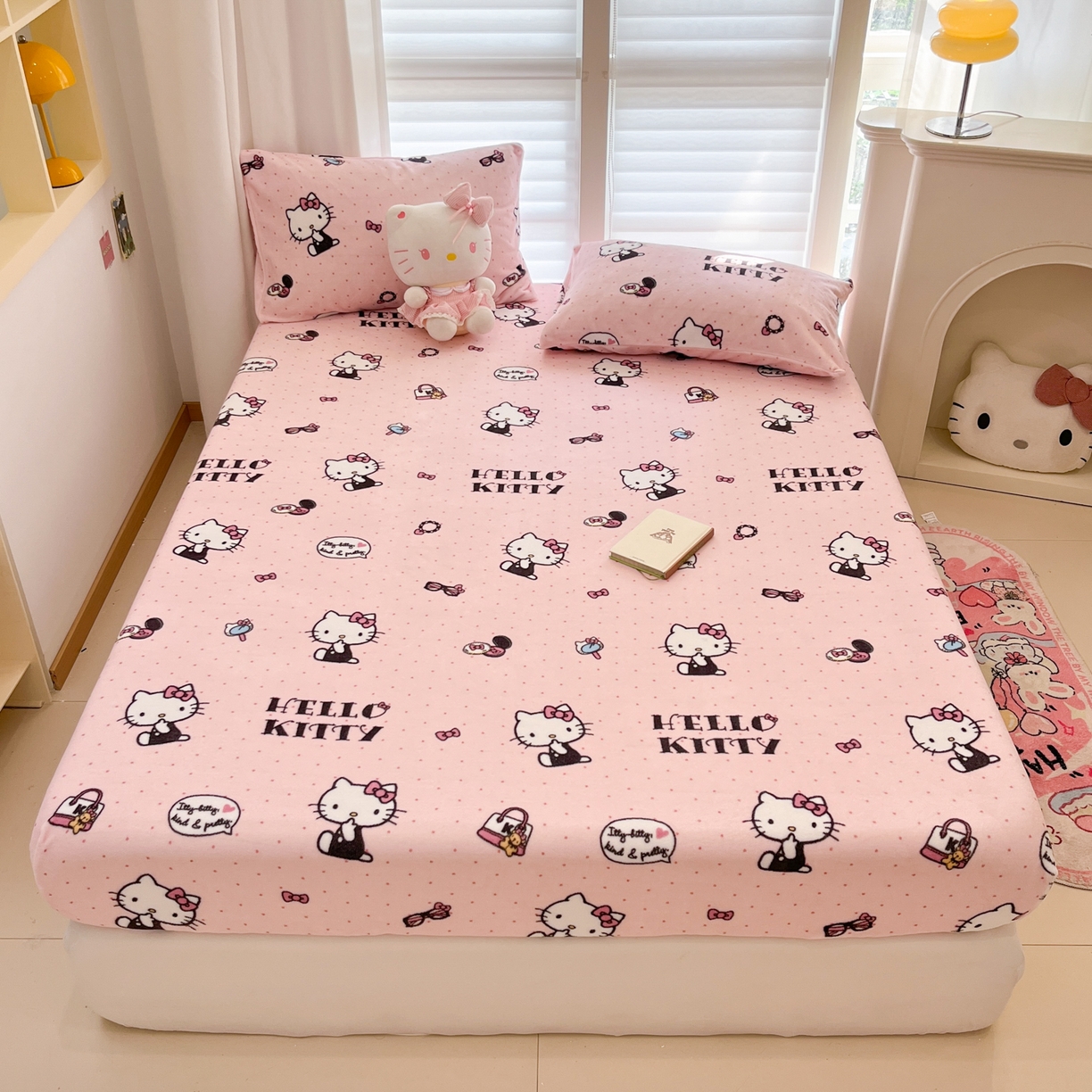 91家纺网 家纺一手货源 找家纺 金爱家 2025新款三丽鸥牛奶绒床笠单床笠床笠单件 绒小版单品-美美kt