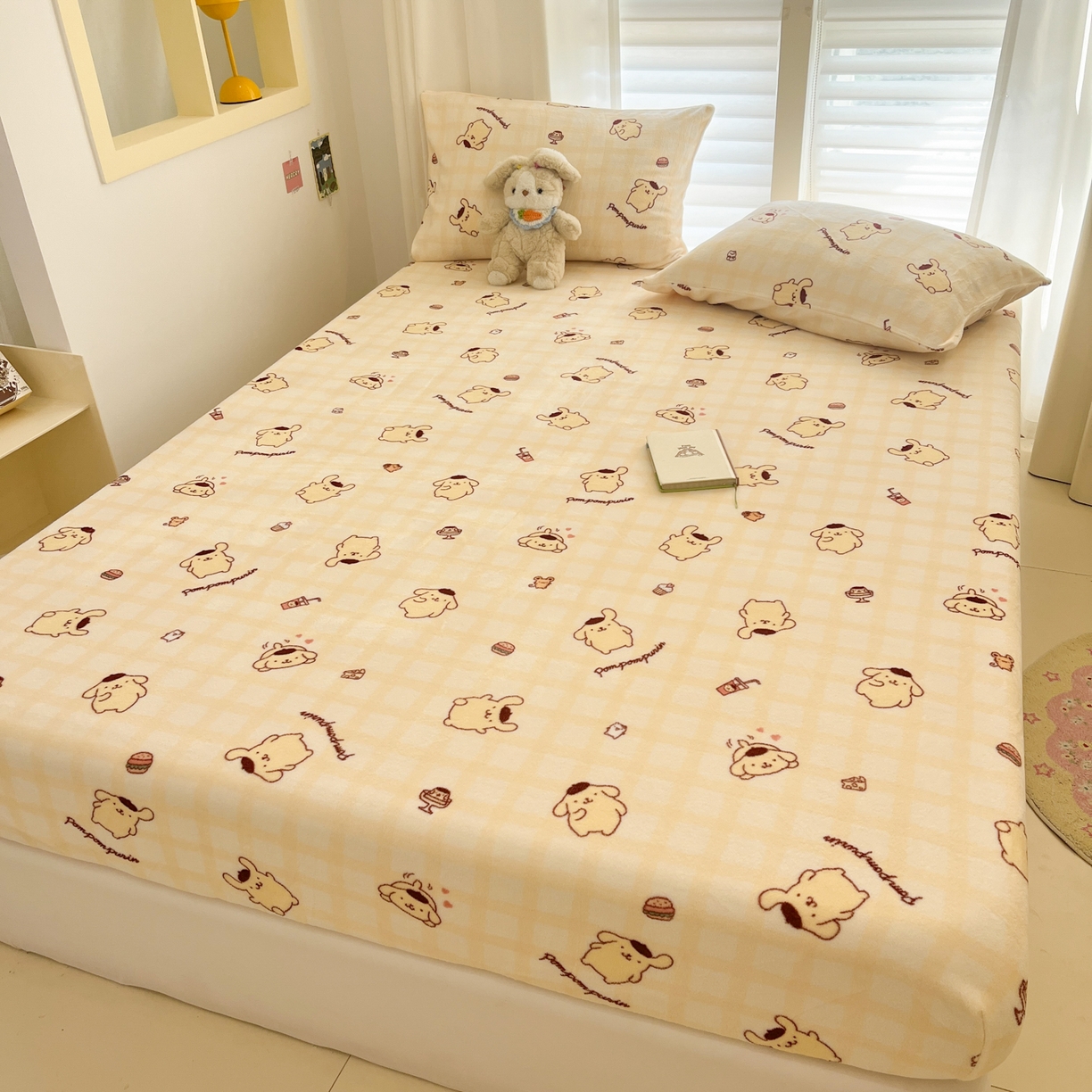 91家纺网 家纺一手货源 找家纺 金爱家 2025新款三丽鸥牛奶绒床笠单床笠床笠单件 绒单品-黄油布丁狗