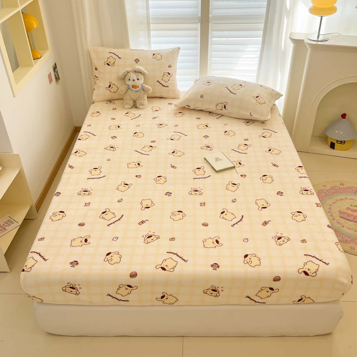 91家纺网 家纺一手货源 找家纺 金爱家 2025新款三丽鸥牛奶绒床笠单床笠床笠单件 绒单品-黄油布丁狗