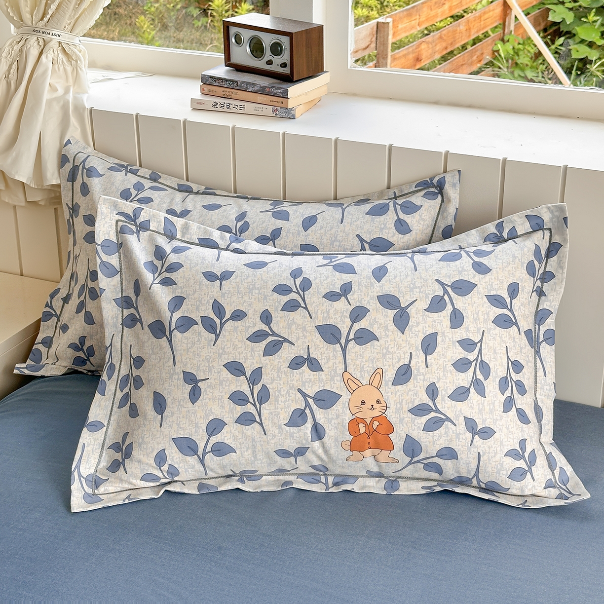 91家纺网 家纺一手货源 找家纺 简约家纺 2025新款全棉磨毛印花单品枕套 童画小兔