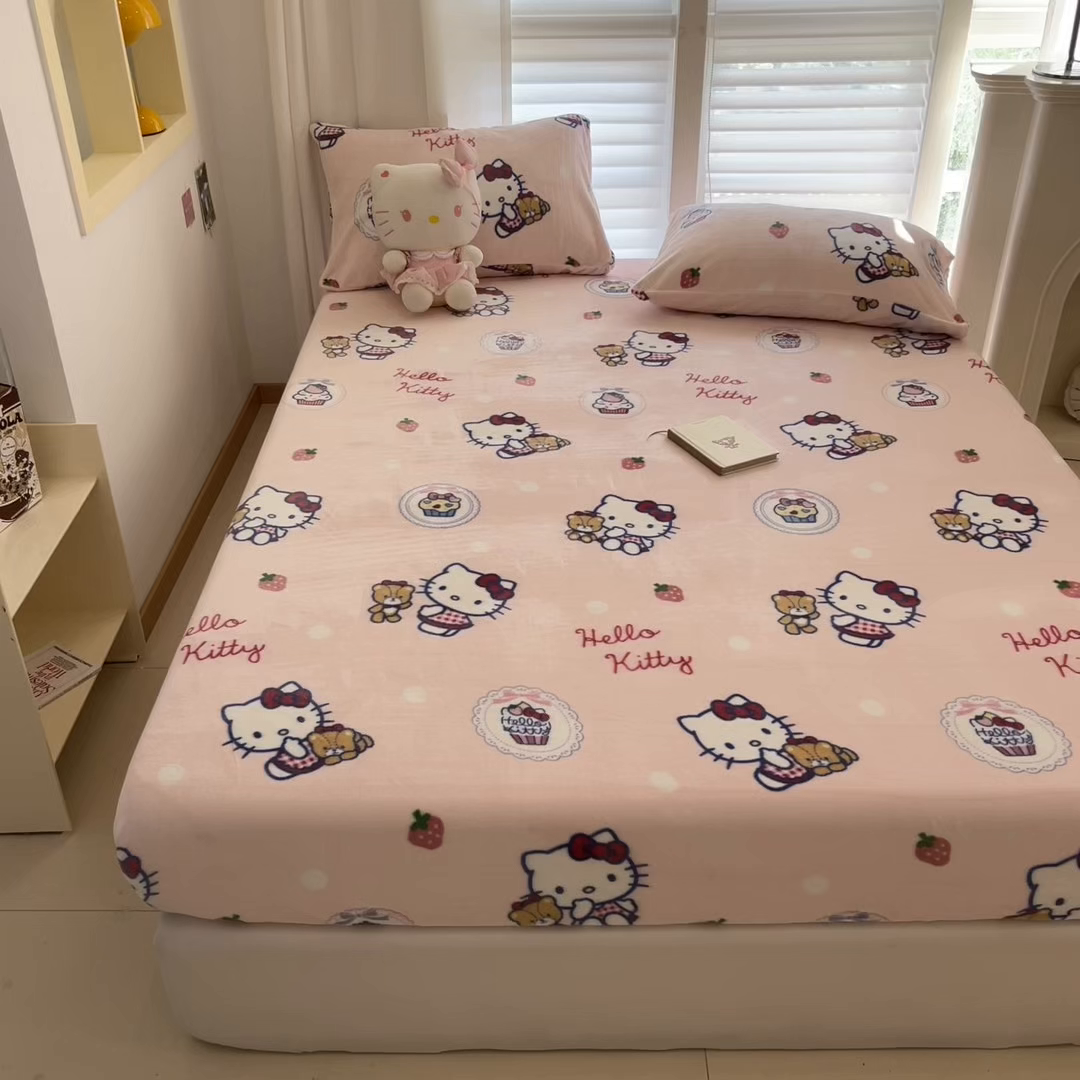 91家纺网 家纺一手货源 找家纺 金爱家 2025新款三丽鸥牛奶绒床笠单床笠床笠单件 绒单品-甜美kt