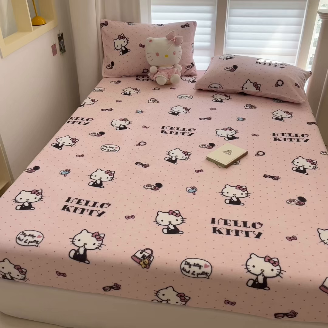 91家纺网 家纺一手货源 找家纺 金爱家 2025新款三丽鸥牛奶绒床笠单床笠床笠单件 绒小版单品-美美kt