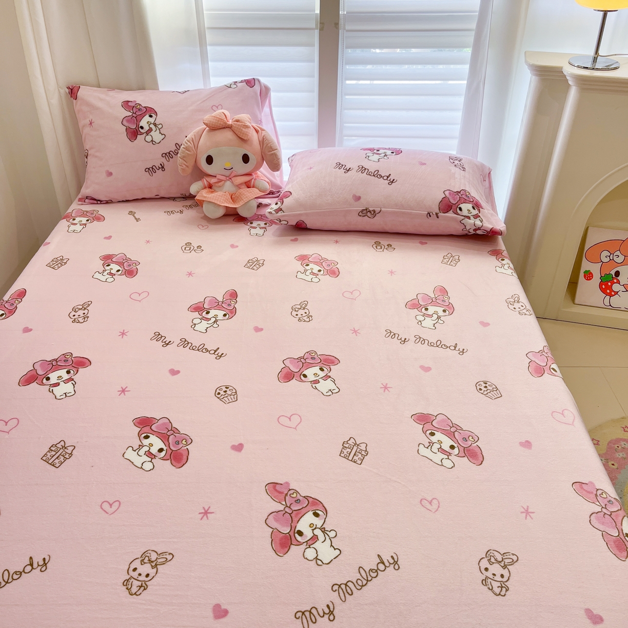 91家纺网 家纺一手货源 找家纺 金爱家 2025新款三丽鸥牛奶绒床笠单床笠床笠单件 绒单品-萌萌美乐蒂