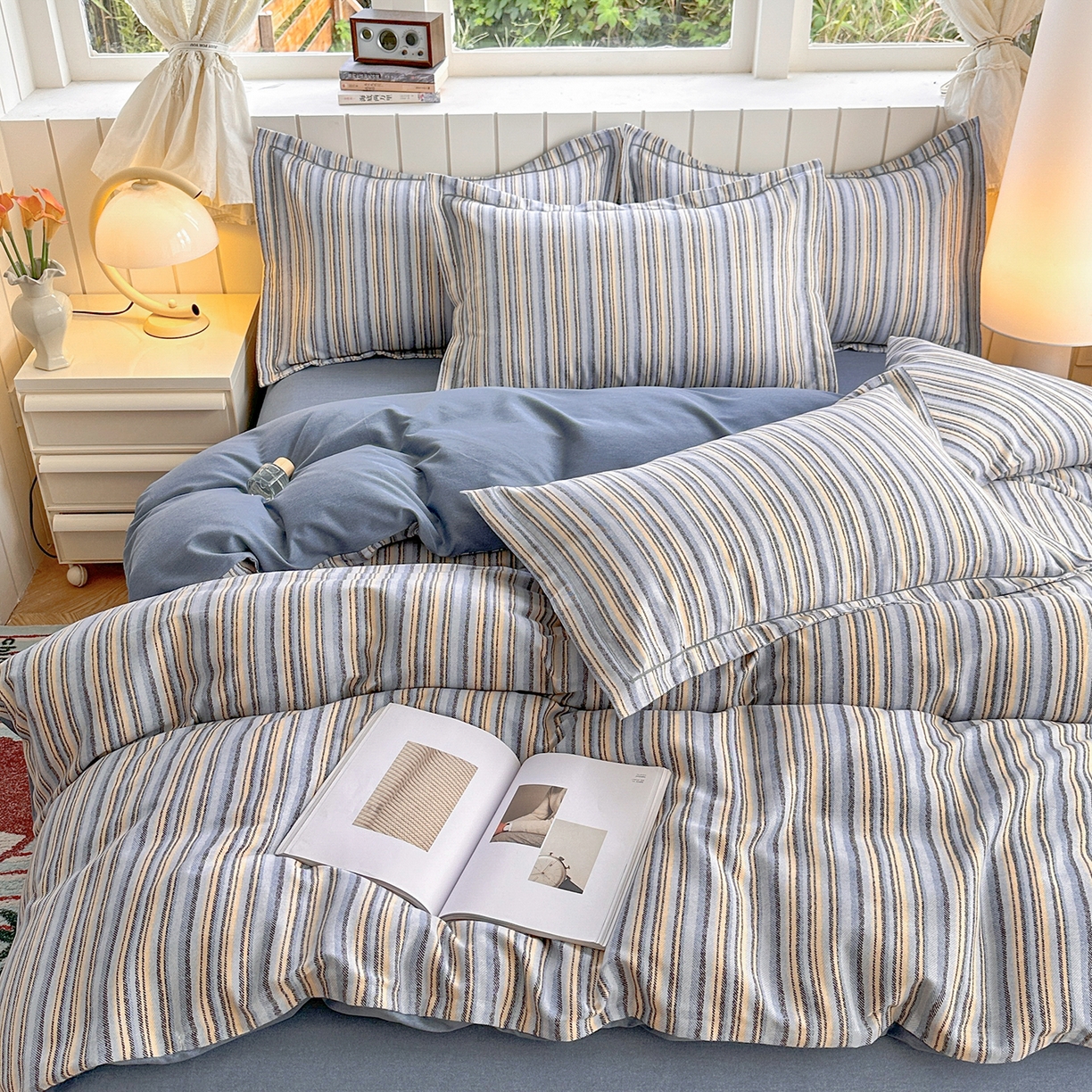 91家纺网 家纺一手货源 找家纺 简约家纺 2025新款全棉磨毛印花单品床单 艾尔伦-蓝