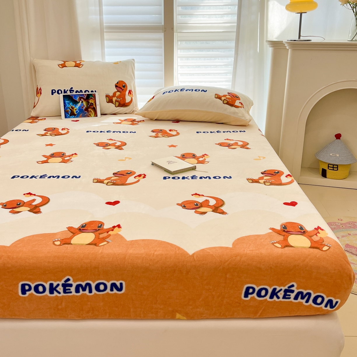 91家纺网 家纺一手货源 找家纺 金爱家 2025新款牛奶绒保暖床笠床笠单件单床笠 绒单品-开心喷火龙