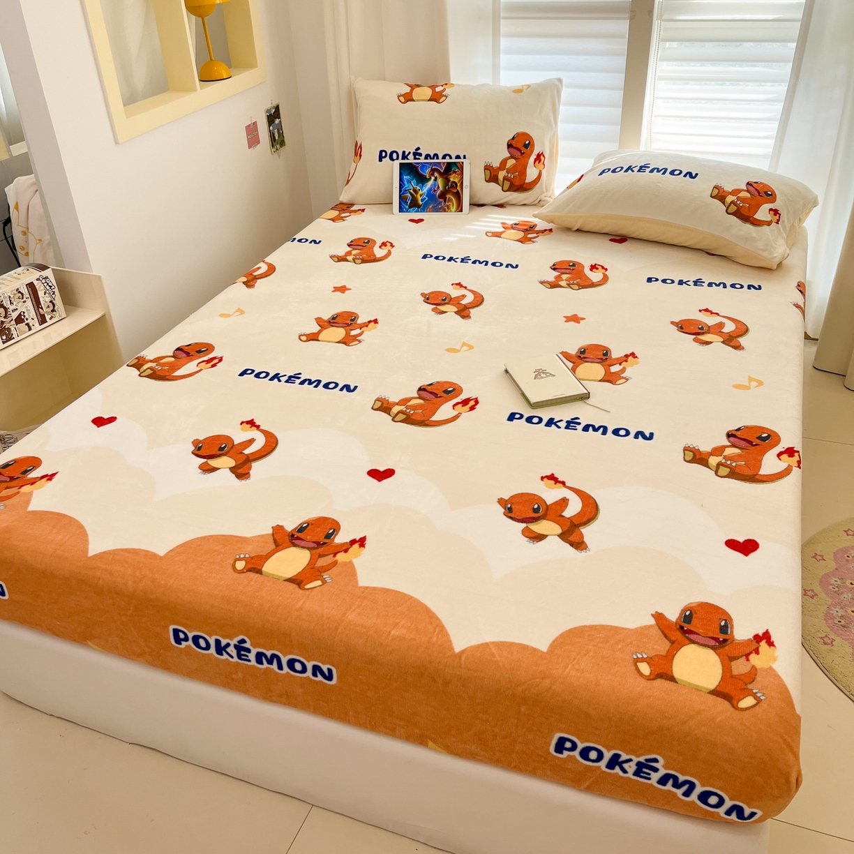 91家纺网 家纺一手货源 找家纺 金爱家 2025新款牛奶绒保暖床笠床笠单件单床笠 绒单品-开心喷火龙