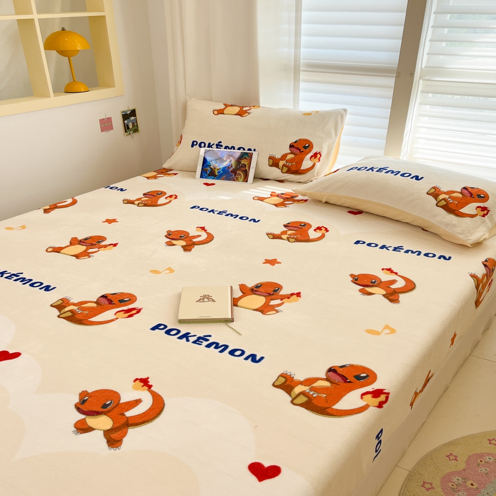 91家纺网 家纺一手货源 找家纺 金爱家 2025新款牛奶绒保暖床笠床笠单件单床笠 绒单品-开心喷火龙