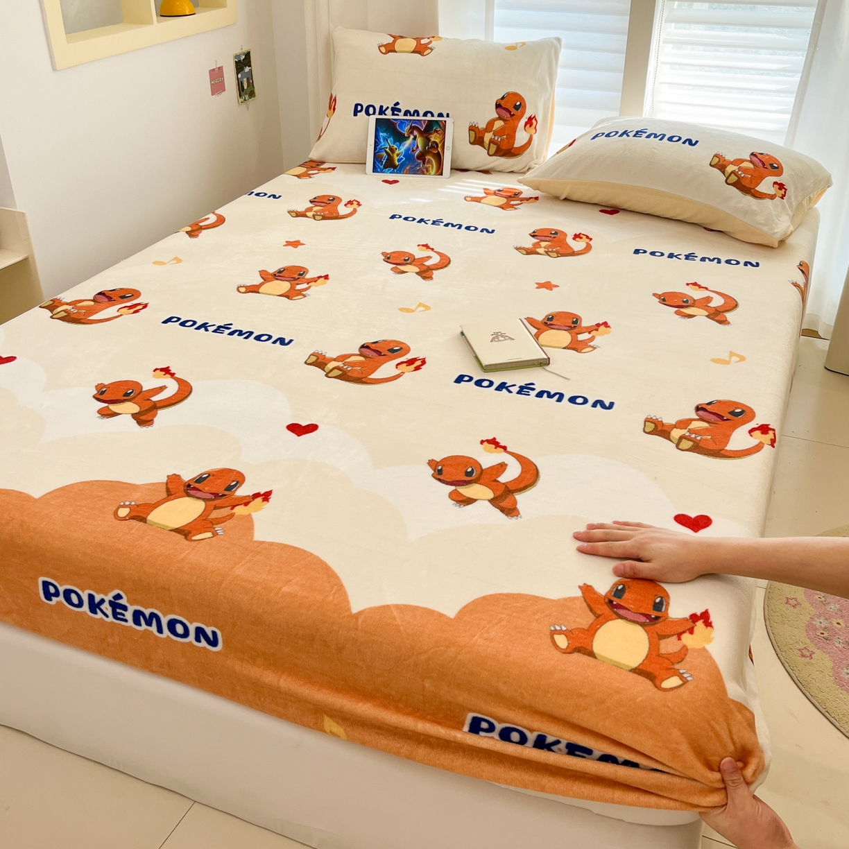 91家纺网 家纺一手货源 找家纺 金爱家 2025新款牛奶绒保暖床笠床笠单件单床笠 绒单品-开心喷火龙