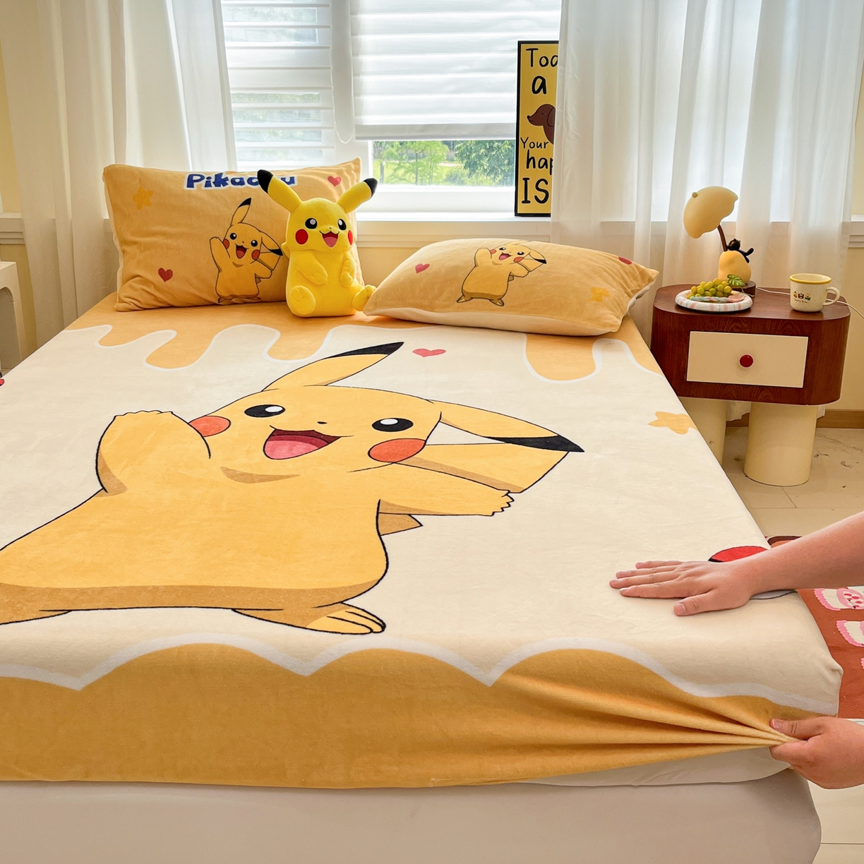 金爱家 2025新款牛奶绒保暖床笠床笠单件单床笠 绒单品-爱心皮卡丘